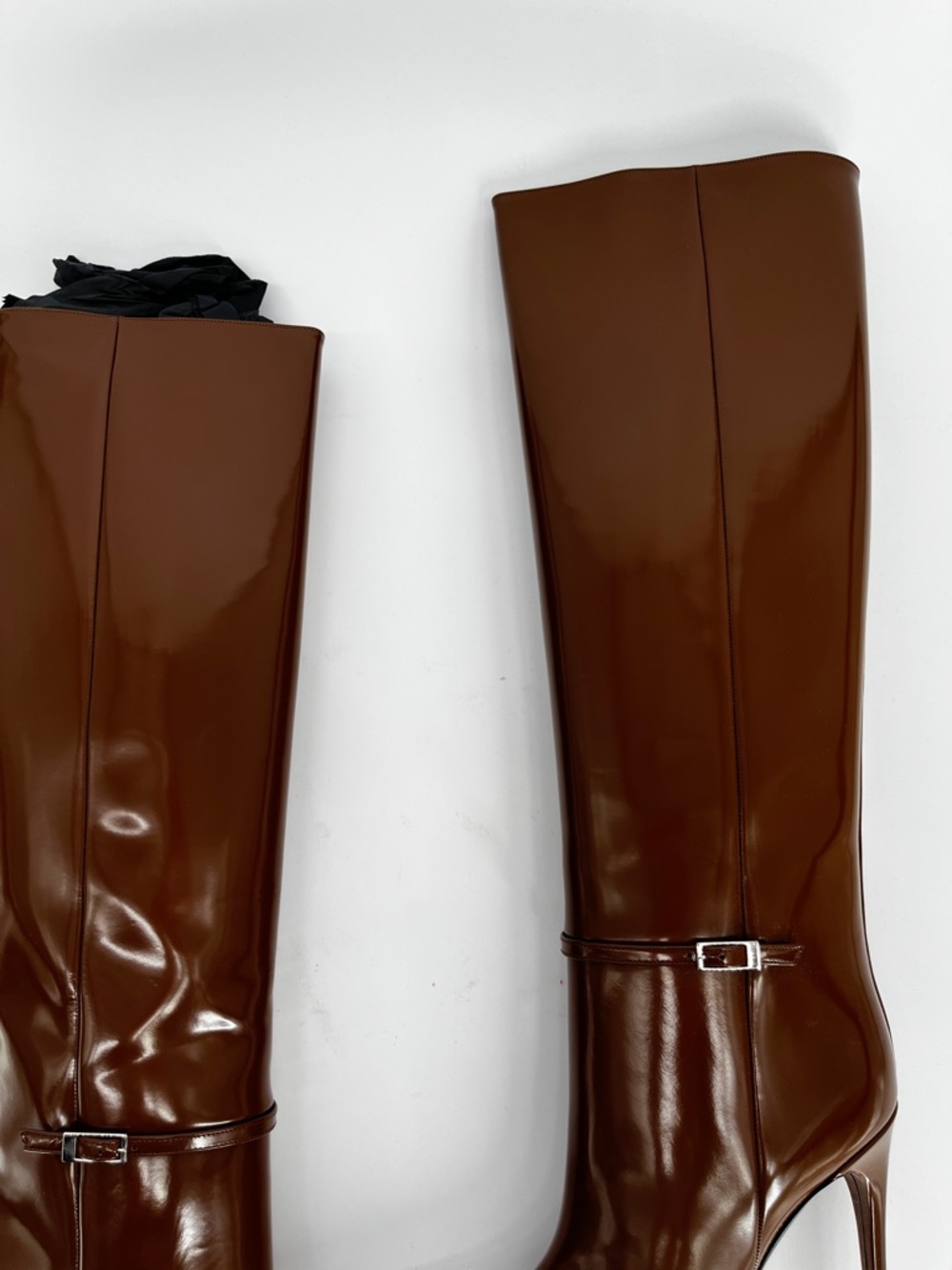 Saint Laurent Vendome 110 Knee High Stiletto Boots Buckle Brown - US 9 (EU 39) - Picture 5 of 13
